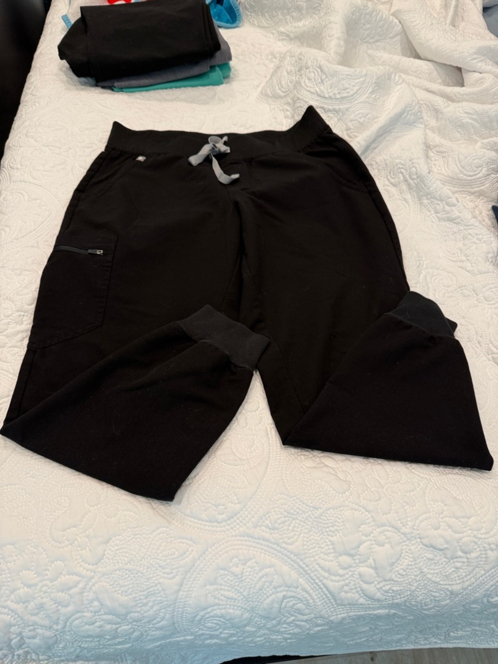 Figs Black Drawstring Jogger Pants with Zip Pocket